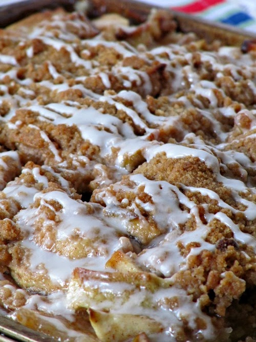 Slab apple pie with streusel topping.