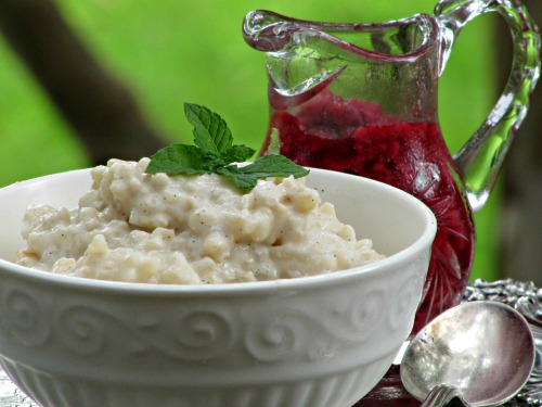 Vanilla  Bean Rice Pudding with Raspberry Compote