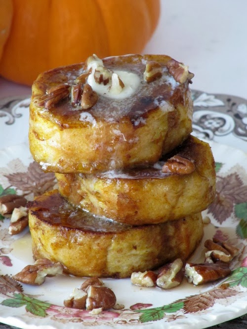 Pumpkin Pie French Toast with Pecans and Syrup