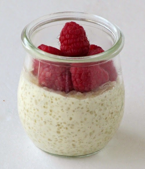 Vanilla Bean Tapioca Pudding with Raspberries