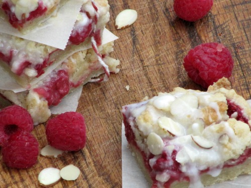 Raspberry Almond Shortbread Bars with Crumble Topping