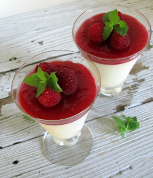 Swedish Cream with Raspberry Sauce. 