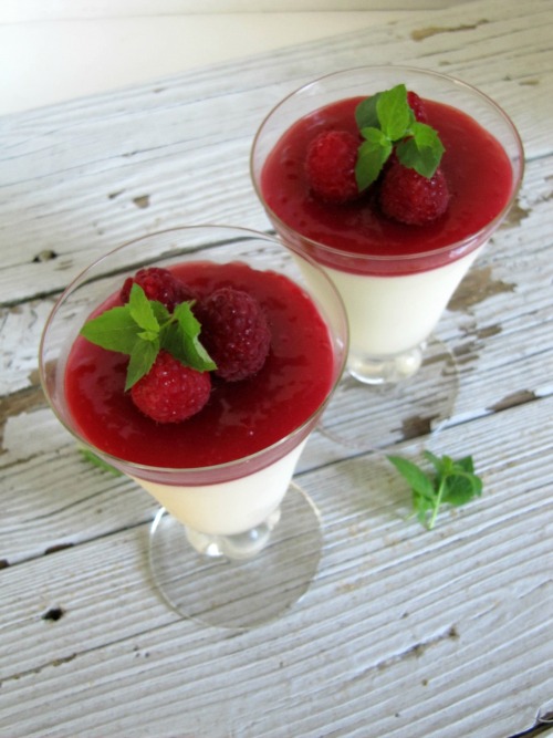 Swedish Cream with Raspberry Sauce.
