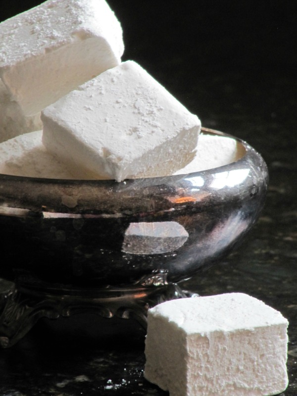 Marshmallows in a silver bowl. 