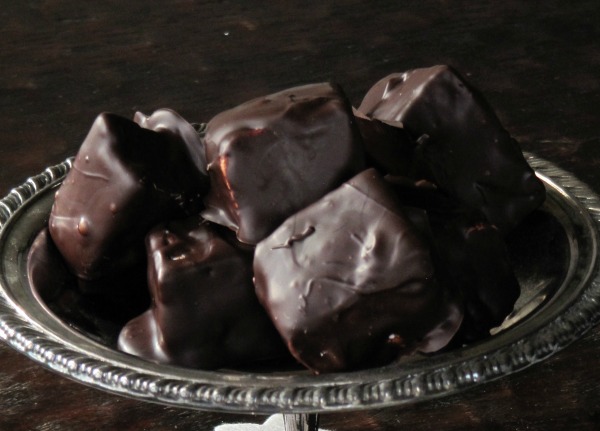 Homemade chocolate covered marshmallows. 