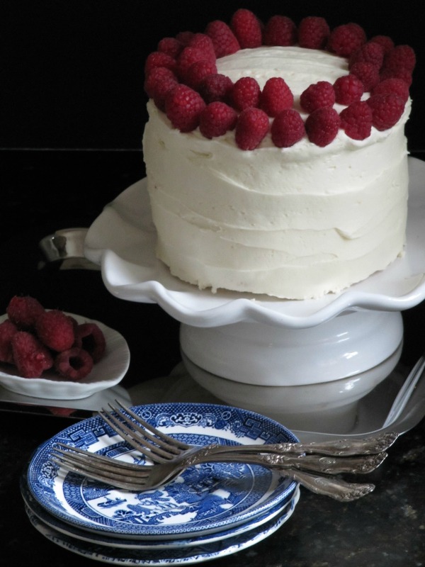 White Cake with Marshmallow Buttercream and Raspberries