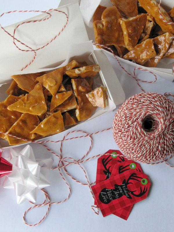 peanut-brittle in a white candy box