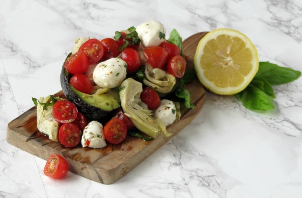 Mediterranean Stuffed Avocado Salad with Lemon Vinaigrette