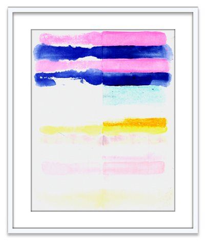 Pink, blue, yellow and white stripe painting.