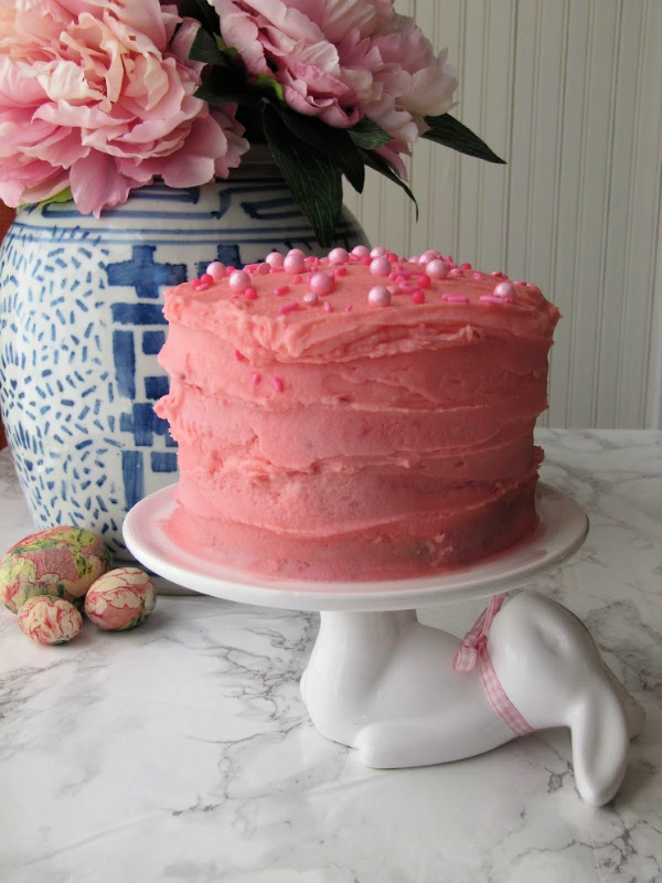White Cake with Raspberry Jam Filling and Buttercream Frosting for Easter