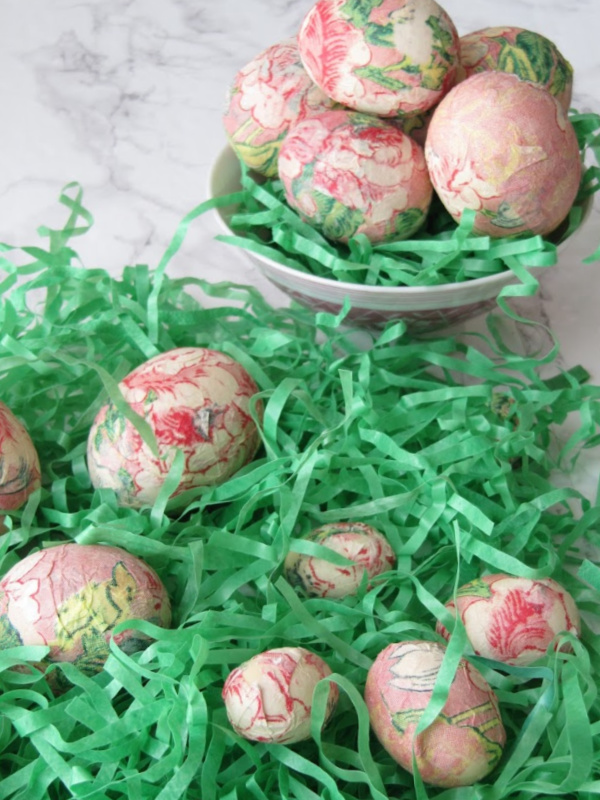 bowl with easter grass and eggs