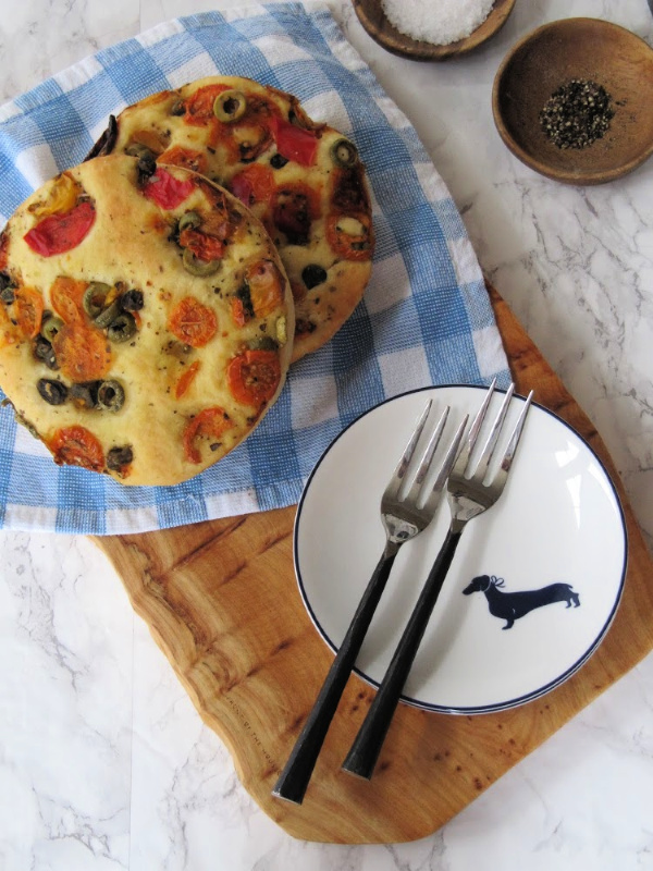Herbed Focaccia Bread with Tomatoes and Olives