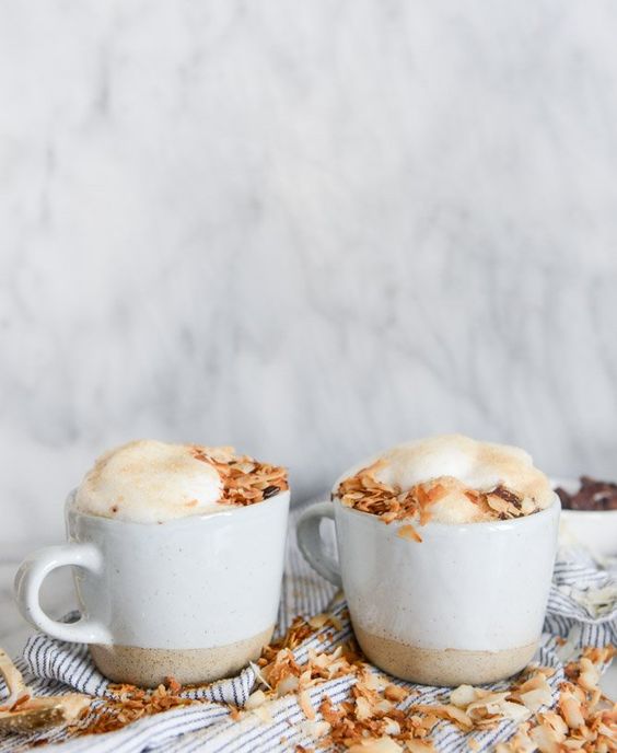 coconut latte in two white cups