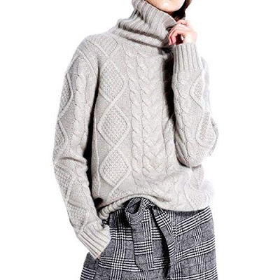 Gray Cable knit Cashmere Turtleneck Sweatier