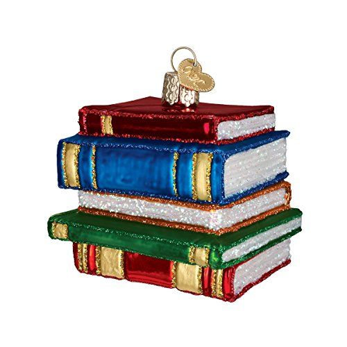 glass stack of books ornament