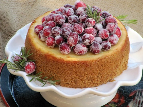 Eggnog Cheesecake with Candied Cranberries