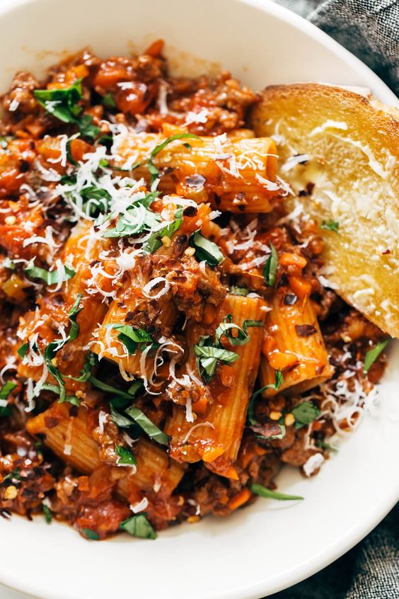 White Bowl filled with Rigatoni Pasta