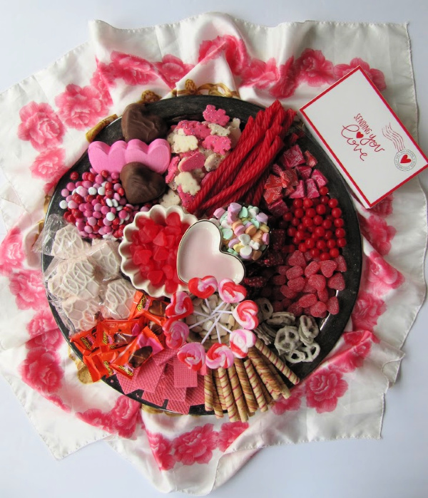 Valentine candy "charcuterie board" of candy and cookies