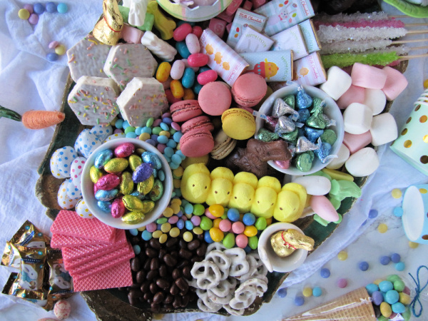 Easter candy cake dessert board Peeps chocolate eggs