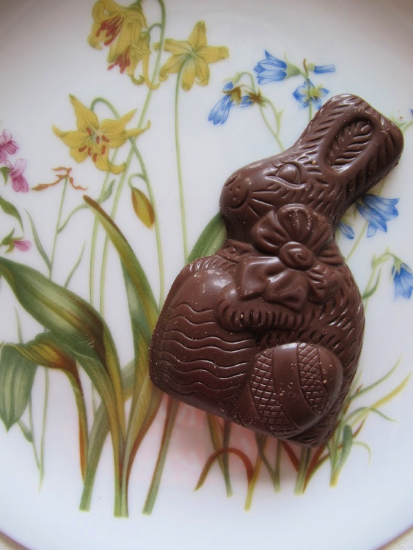 Chocolate Easter Bunny on a flower plate
