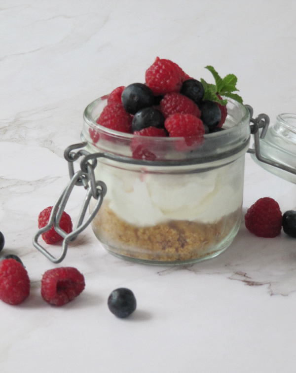 no-bake-summer cheesecake in a jar pinecones and acorns