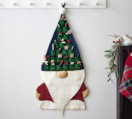 White Wall with a Large Felt Gnome Advent Calendar.