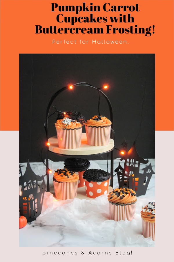 pumpkin carrot cupcakes with buttercream icing and sprinkles pin me for later pinecones and acorns copy