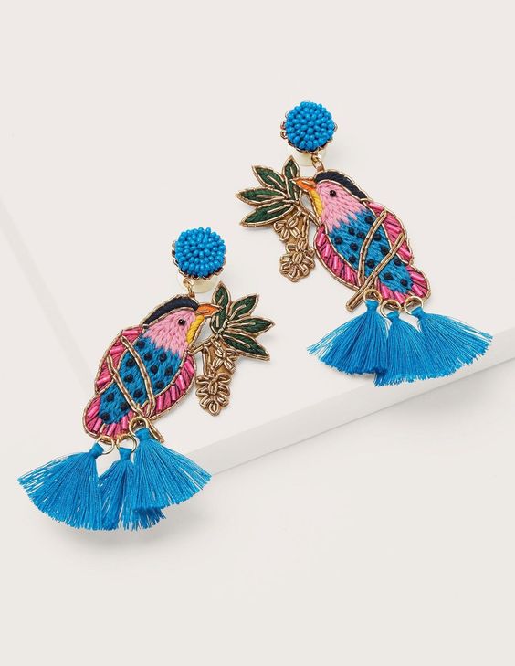 Embellished Beaded Earrings - Bird