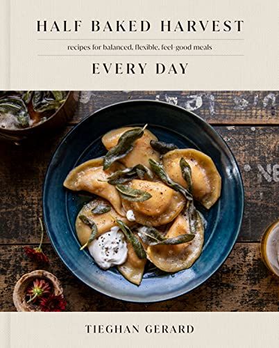 book cover of half baked harvest with a blue bowl filled with dumplings