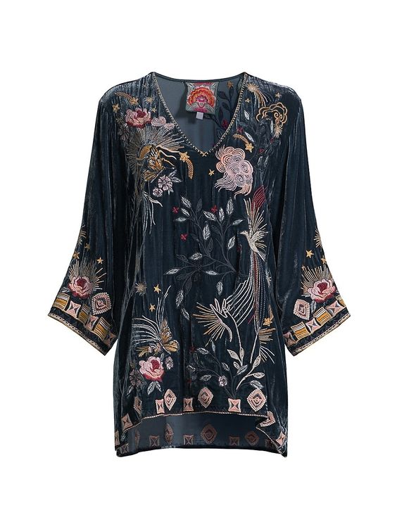colorful velvet embroidered top