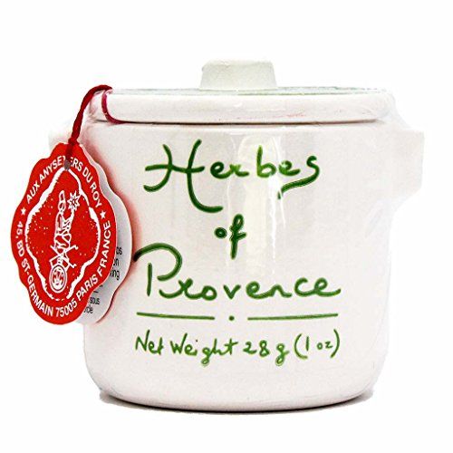 ivory colored crock with green script herbs de Provence