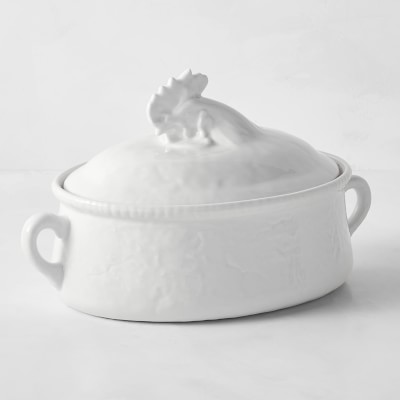 White porcelain chicken serving bowl