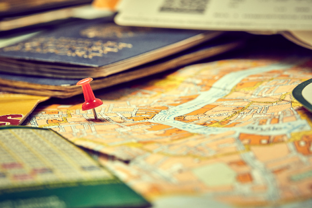 Map with a red push pin 