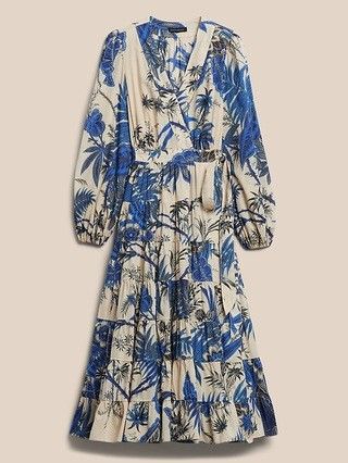 blue white and black dress banana republic