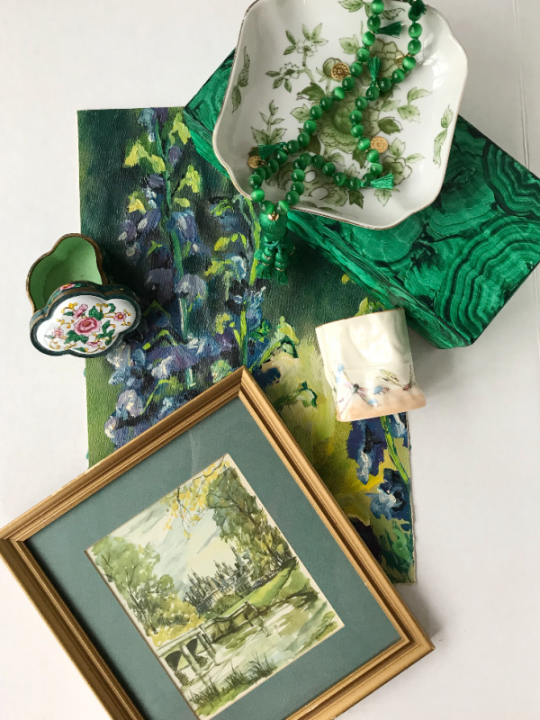 green collage art malachite box chinoiserie box porcelain plate