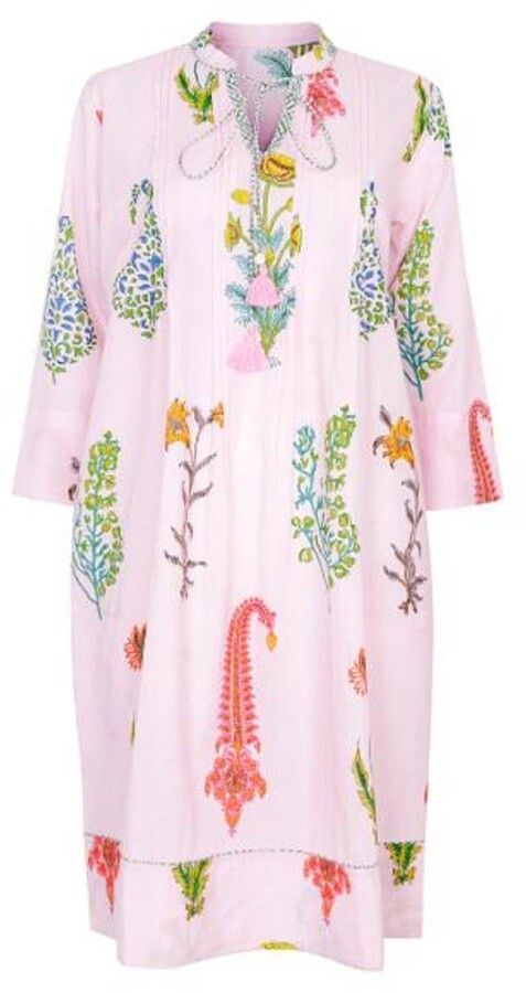 pink tunic with botanical flowers