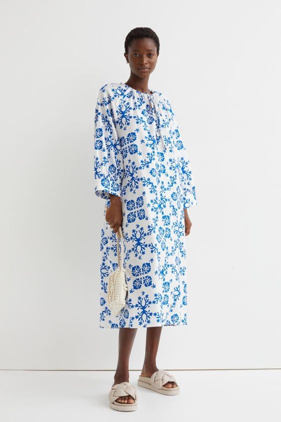 blue and white dress
