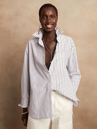 blue and white button down shirt
