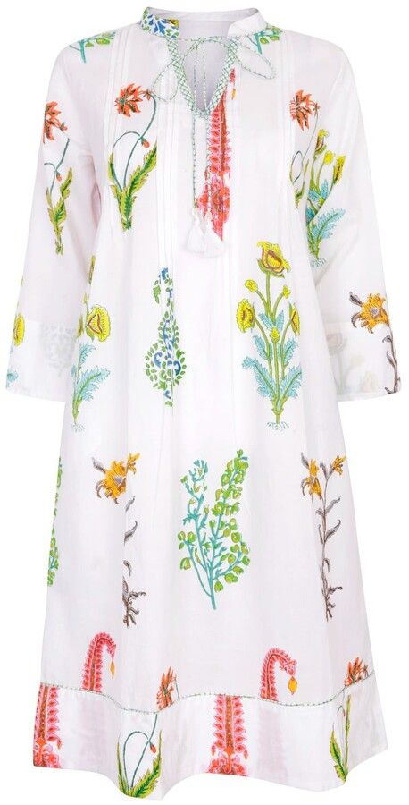 white tunic dress with botanical flowers