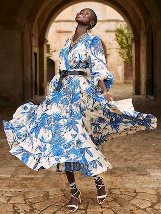 blue and white dress