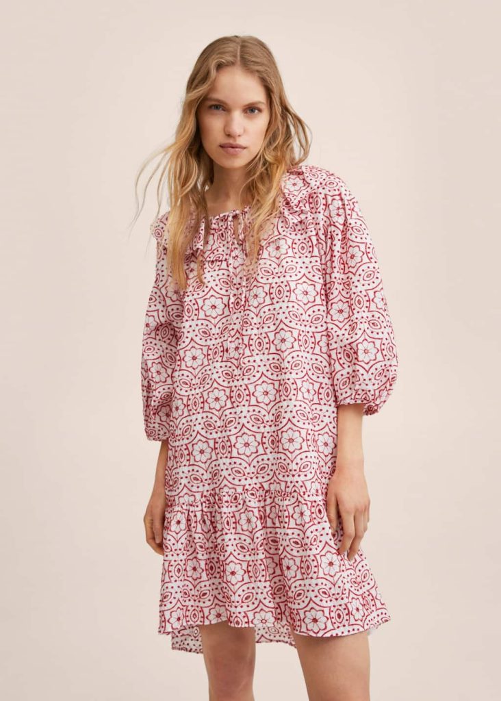 red and white embroidered dress