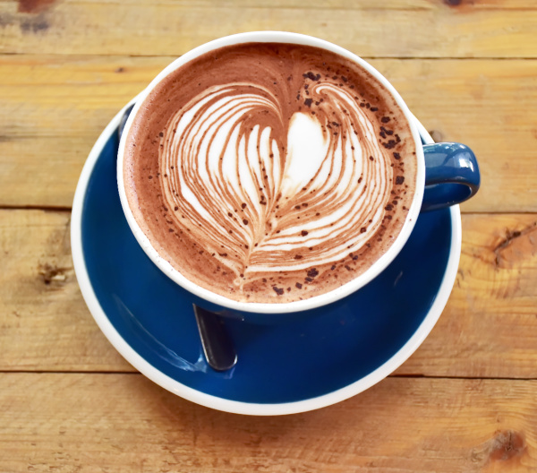 break time hot chocolate in a blue cup