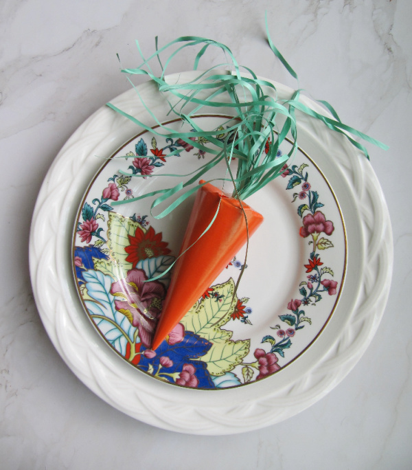 weekend meanderings surprise easter carrot on vintage tabacco leaf china plate