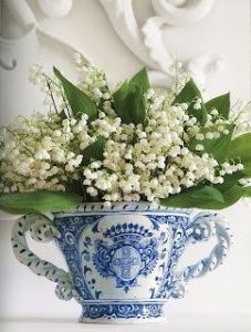 MOTHER’S DAY GIFT IDEAS Carolyne Roehm lily of the valley in blue and white vase