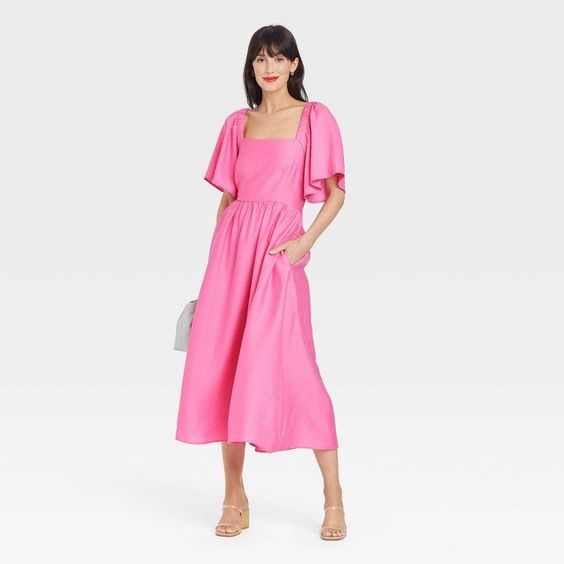 Pink dress flutter sleeves