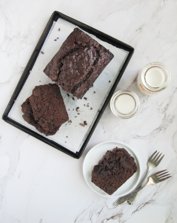 Double chocolate banana bread with cocoa nibs