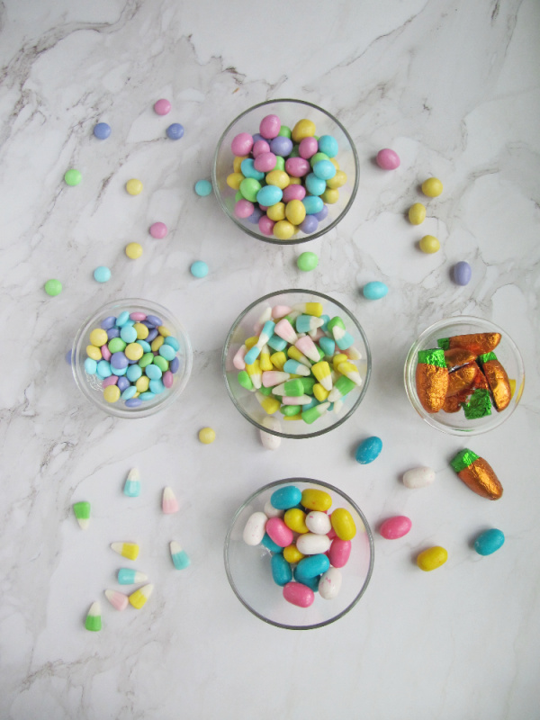 Easter candy in bowls and scattered about