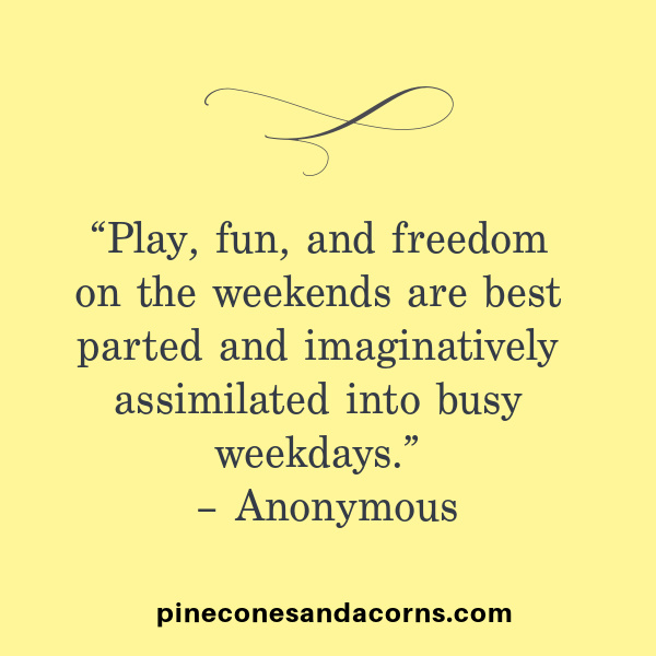 “Play, fun, and freedom from the weekends are best parted and imaginatively assimilated into busy weekdays.” – Anonymous