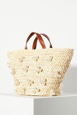 Monday musings wicker tote leather handle with pearls