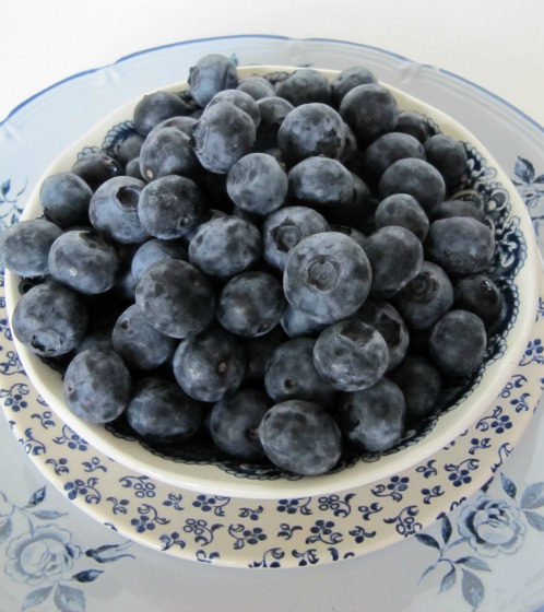 blueberries in vintage bowls